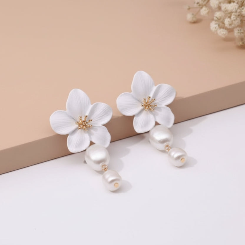 White Flower Earrings