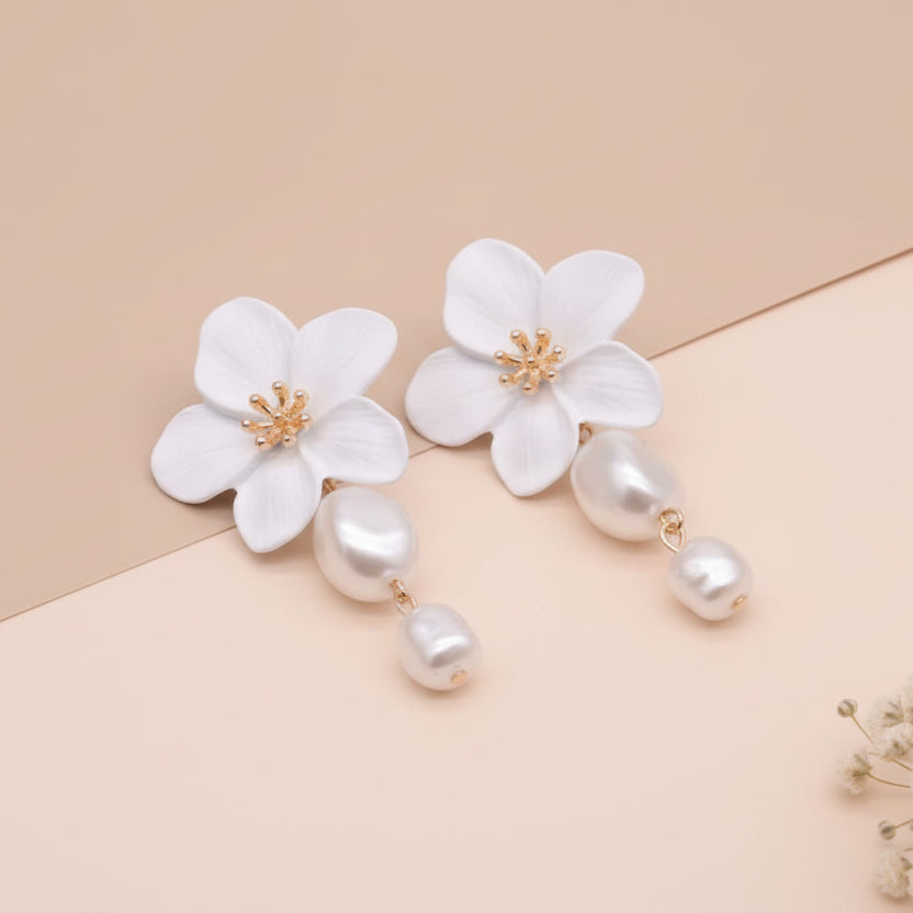 White Flower Earrings