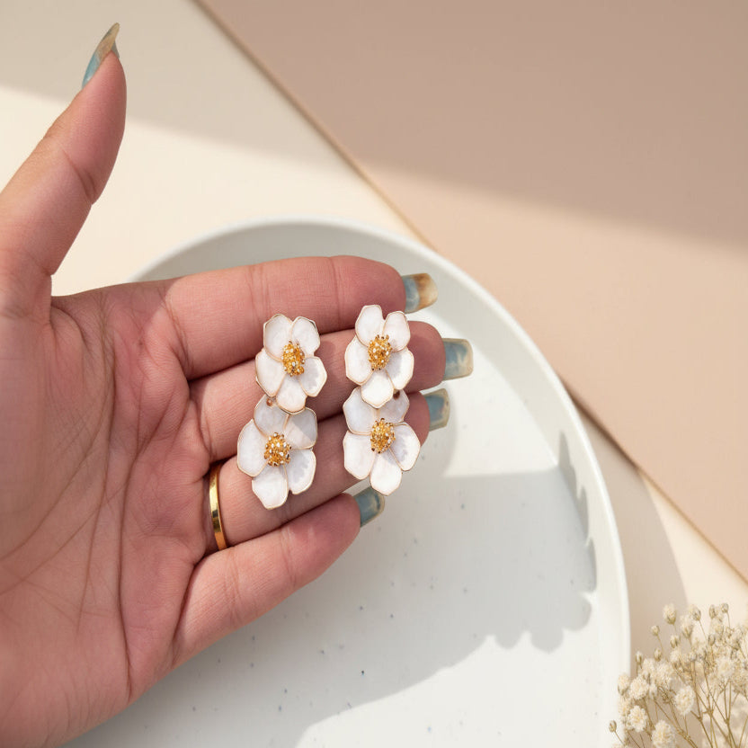 Double Flower Drop Earrings