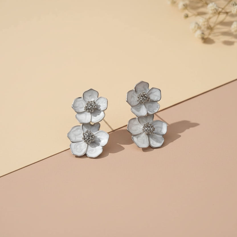 Double Flower Drop Earrings