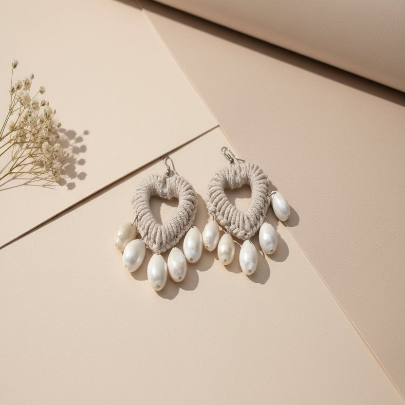 Woven Heart Shell Earrings