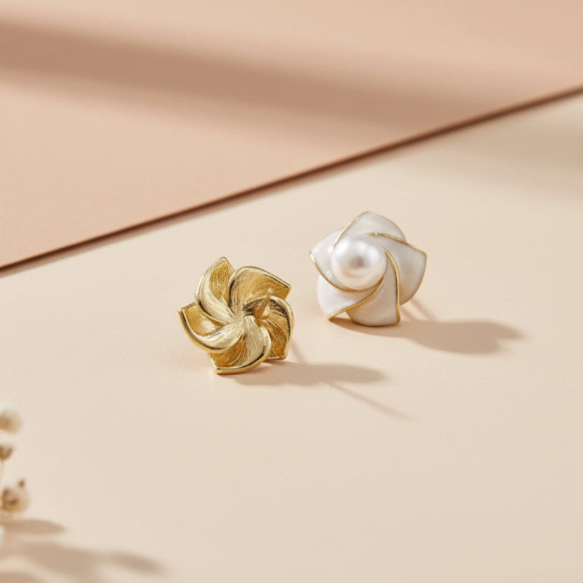 Flower & Pearl Stud Earrings