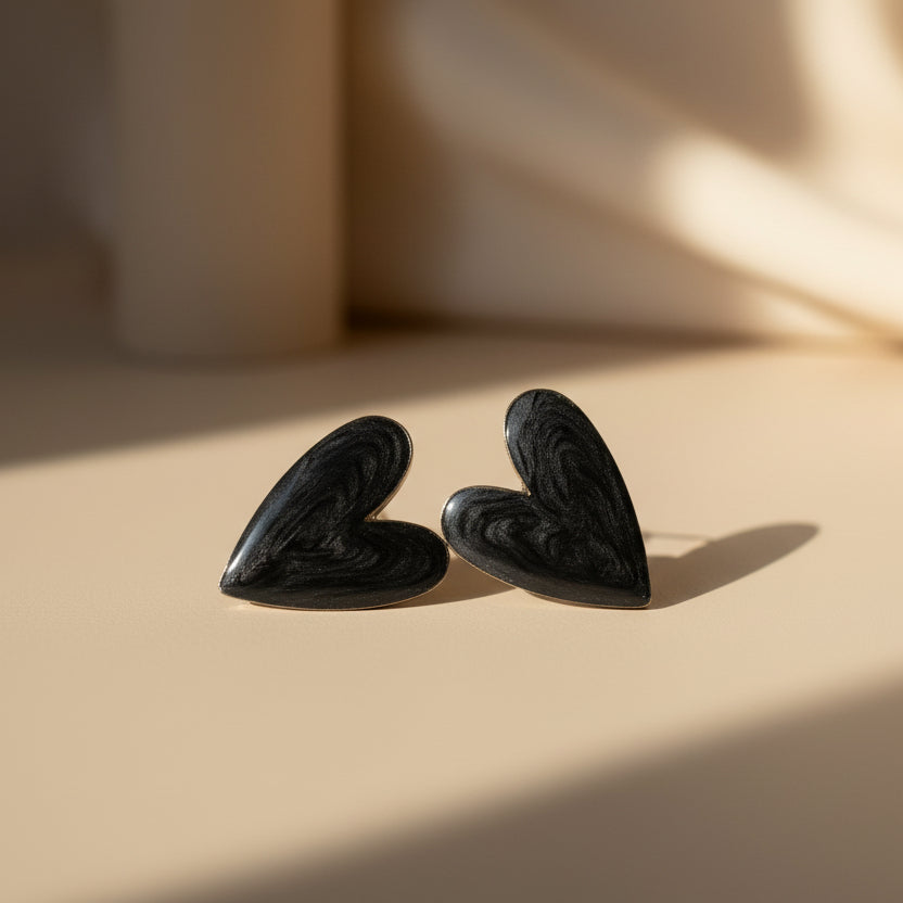 Black Heart Stud Earrings