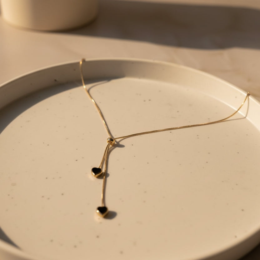 Double Heart Lariat Necklace