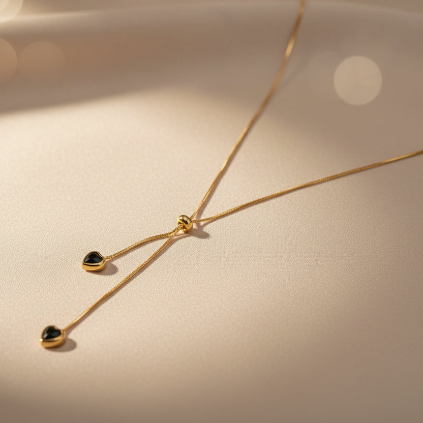 Double Heart Lariat Necklace
