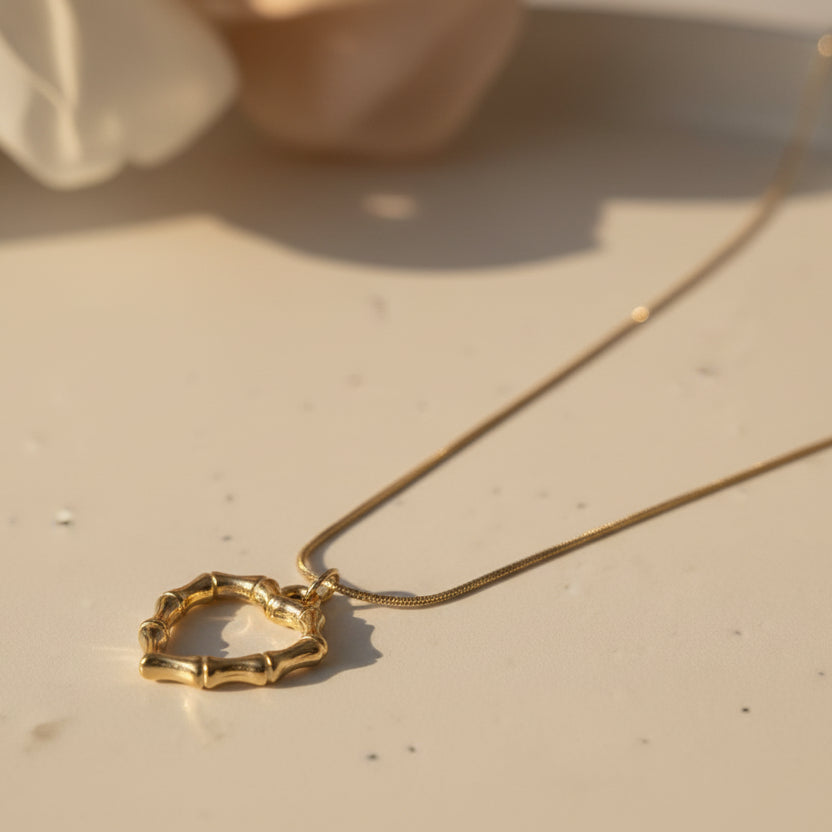 Gold Bamboo Heart Necklace