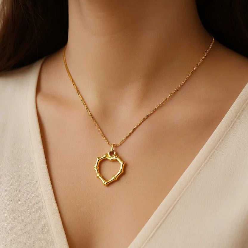 Gold Bamboo Heart Necklace